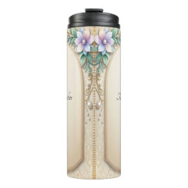 Decorative Floral Frame with Pearls Thermosbecher