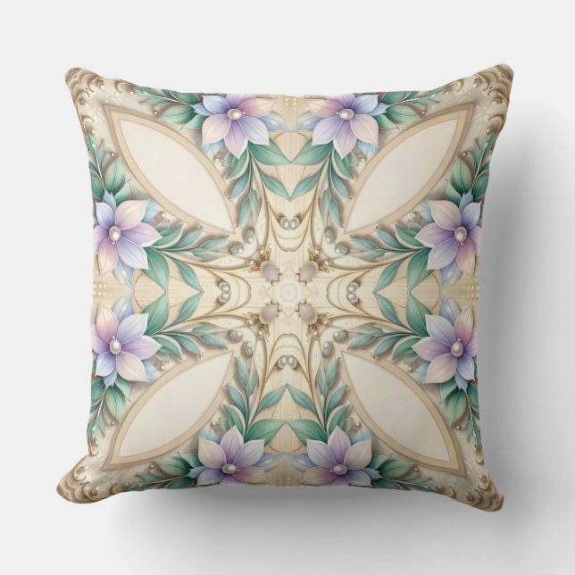 Decorative Floral Frame with Pearls Throw Pillow Kissen (Vorderseite)