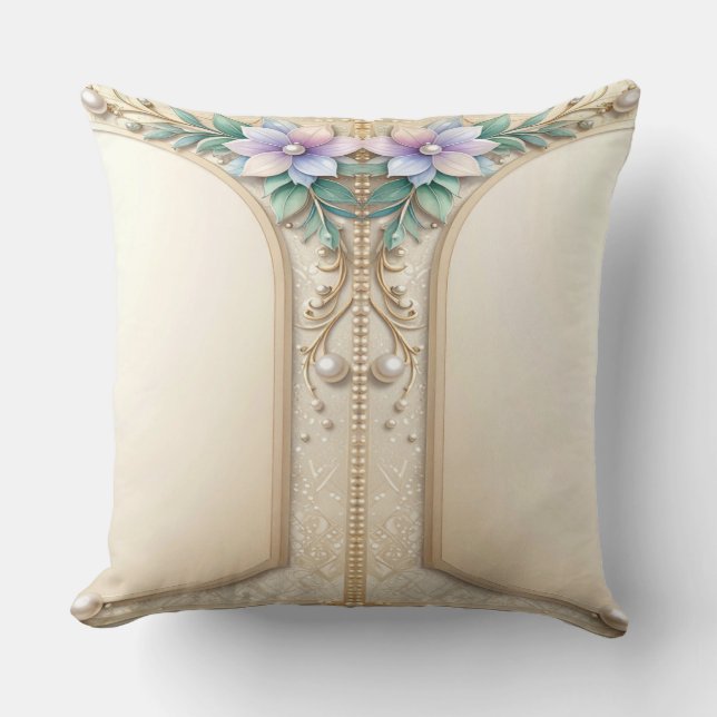Decorative Floral Frame with Pearls Throw Pillow Kissen (Vorderseite)