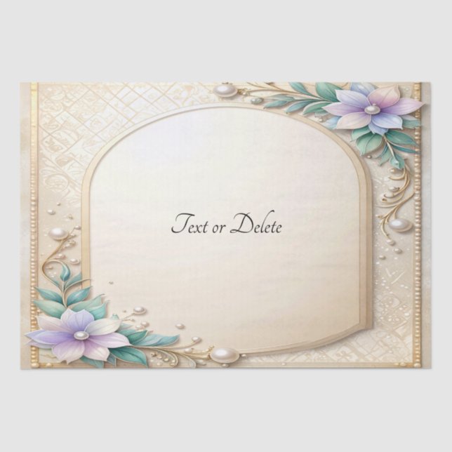 Decorative Floral Frame with Pearls Tissue Paper Seidenpapier (Vorderseite)