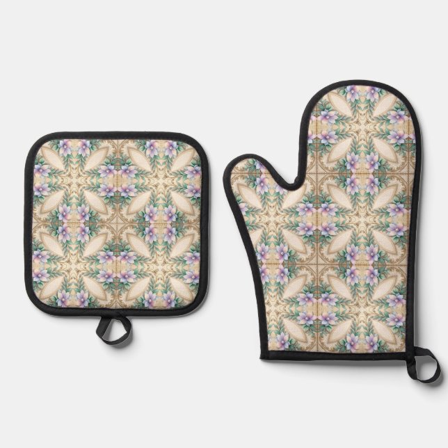 Decorative Floral Oven Mitt & Pot Holder Set (Vorderseite)