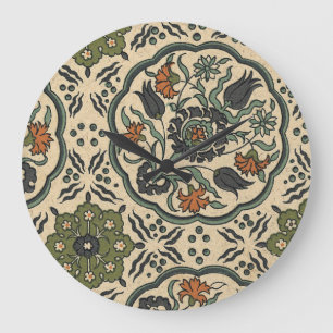 Decorative Floral Persian Tile Design Große Wanduhr