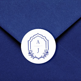 Decorative Frame Custom Floral Wedding Monogram  Runder Aufkleber