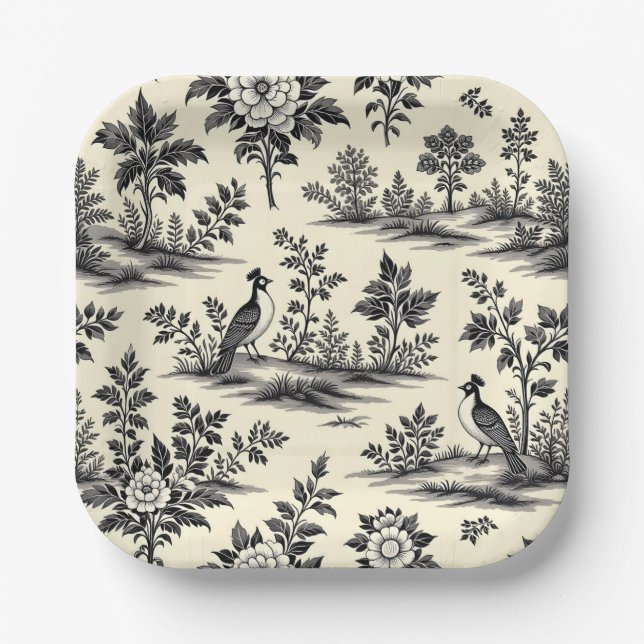 Decorative French toile pattern Pappteller (Vorderseite)