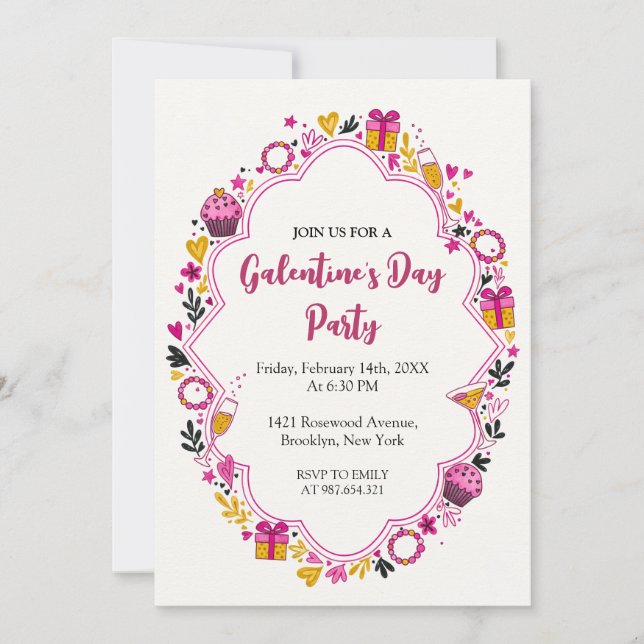 Decorative Galentines Invitation Oval Frame Einladung (Vorderseite)