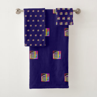 Decorative Geo Patterns Dk Blue  Badhandtuch Set
