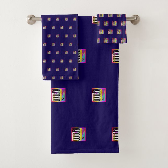 Decorative Geo Patterns Dk Blue  Badhandtuch Set (Insitu)