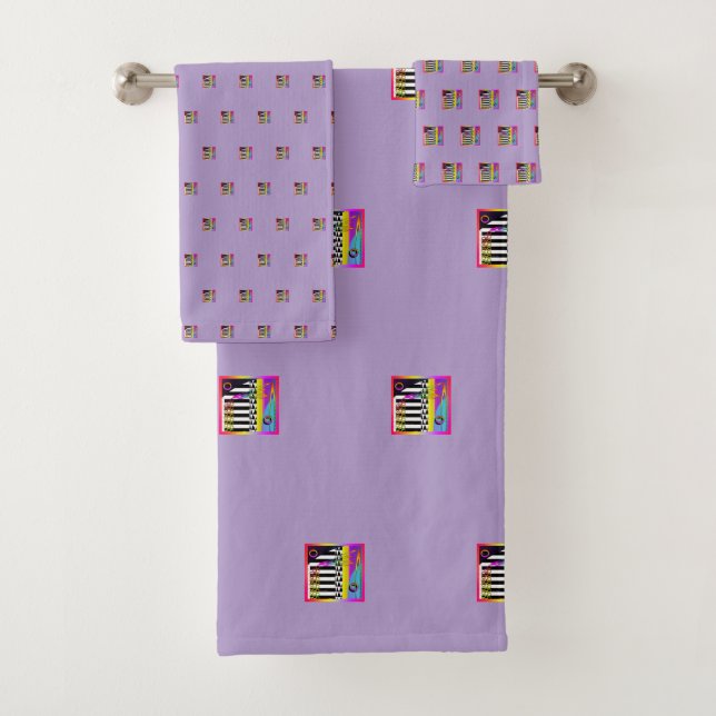 Decorative Geo Patterns Lavender  Badhandtuch Set (Insitu)