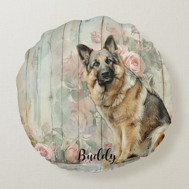Decorative German Shepherd Throw Pillow Rundes Kissen (Rückseite)