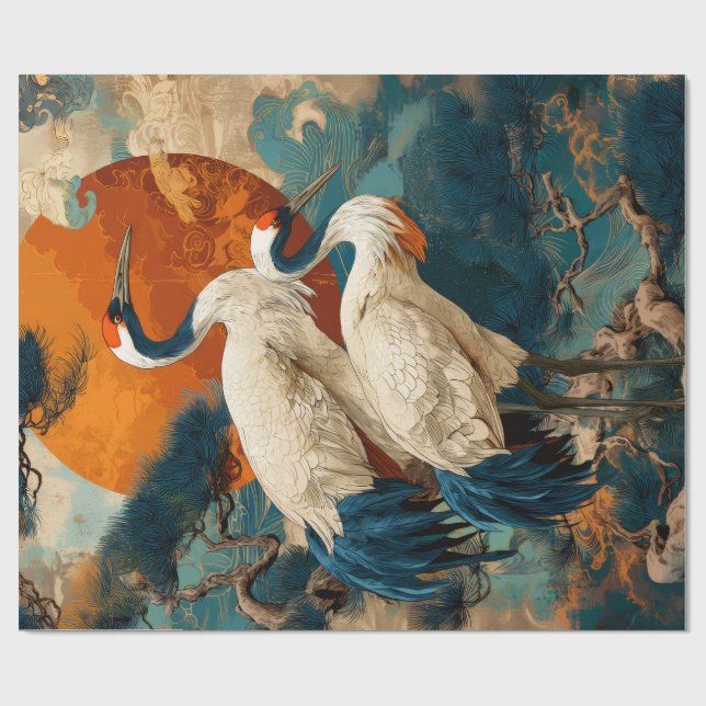 Decorative Gift Wrap Paper Japanese Crane Geschenkpapier (Flach)