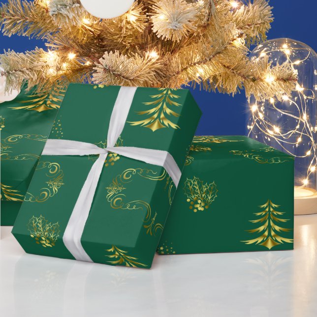 Decorative Gold and Green Christmas Geschenkpapier (Feiertage)