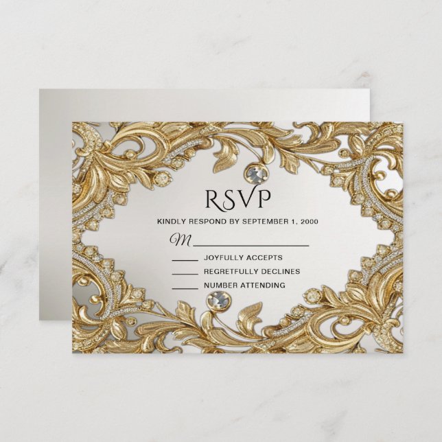 Decorative Gold RSVP Card (Vorne/Hinten)
