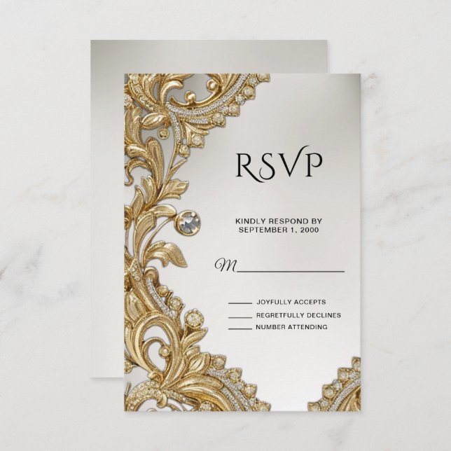 Decorative Gold RSVP Card (Vorne/Hinten)