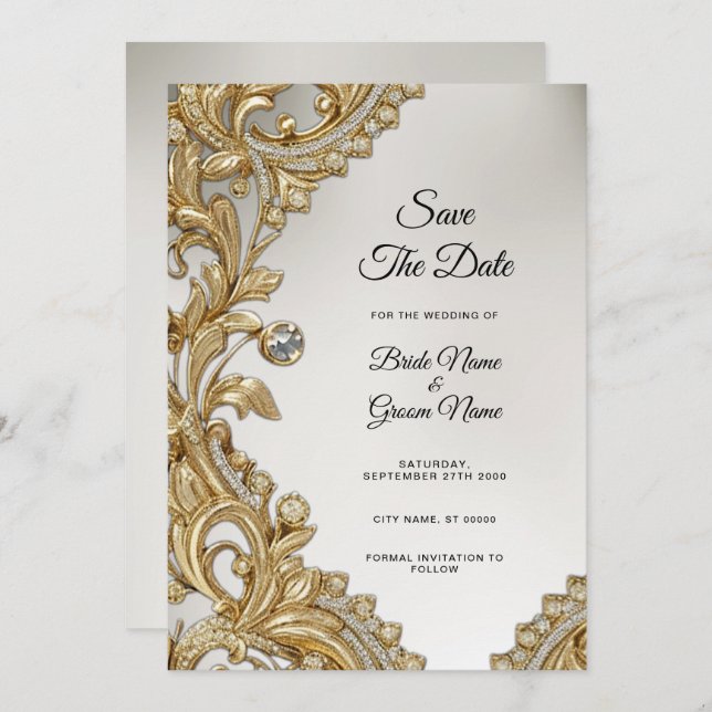 Decorative Gold Save the Date (Vorne/Hinten)