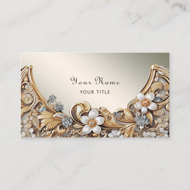 Decorative Gold White Floral Business Card Visitenkarte (Vorderseite)