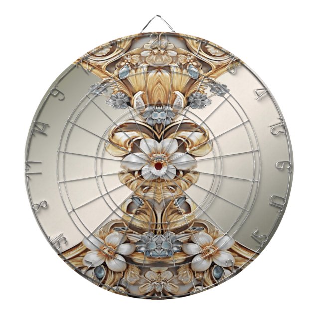 Decorative Gold White Floral Dartboard Dartscheibe (vorne)