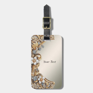 Decorative Gold White Floral Luggage Tag Gepäckanhänger