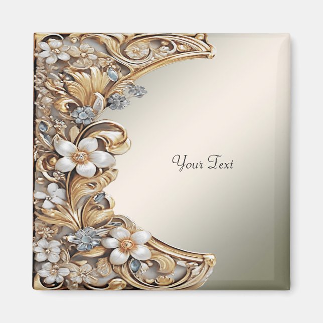Decorative Gold White Floral Magnet (Vorne)