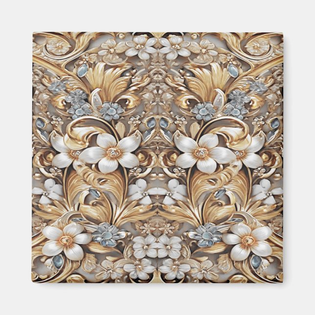 Decorative Gold White Floral Magnet (Vorne)