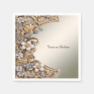 Decorative Gold White Floral Napkins Serviette