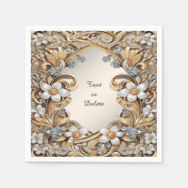 Decorative Gold White Floral Napkins Serviette