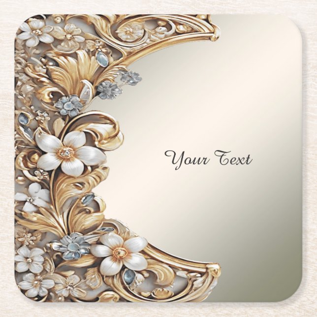 Decorative Gold White Floral Paper Untersetzer (Vorderseite)