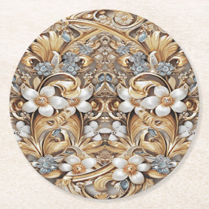 Decorative Gold White Floral Paper Untersetzer