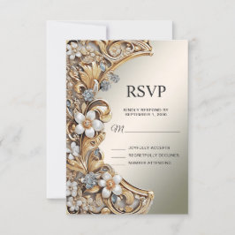 Decorative Gold White Floral RSVP Card