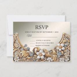 Decorative Gold White Floral RSVP Card Karte