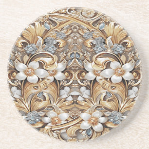 Decorative Gold White Floral Sandstone Untersetzer