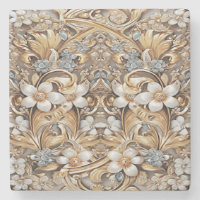 Decorative Gold White Floral Stone Untersetzer
