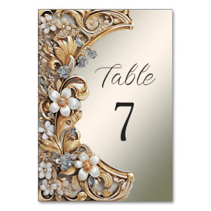 Decorative Gold White Floral Tischnummer