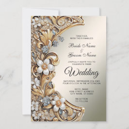 Decorative Gold White Floral Wedding Einladung