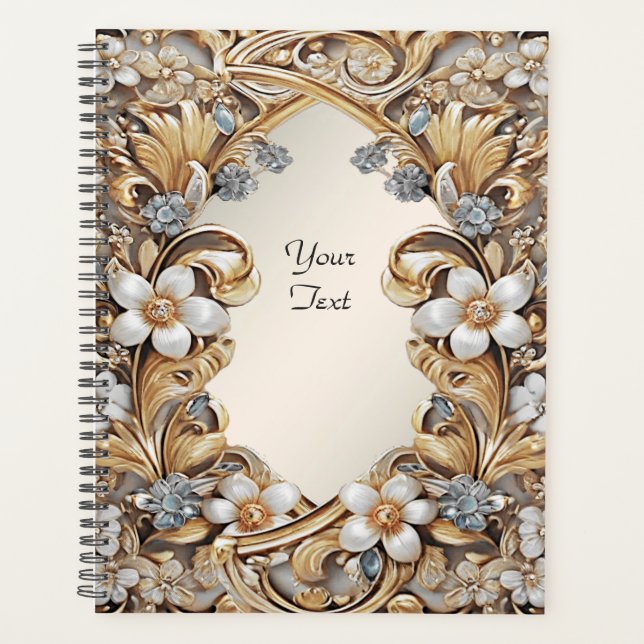 Decorative Gold White Floral Wedding Planner Planer (Vorderseite)