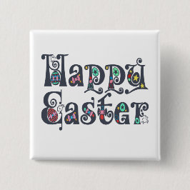 Decorative Happy Easter Typography Pin Button |