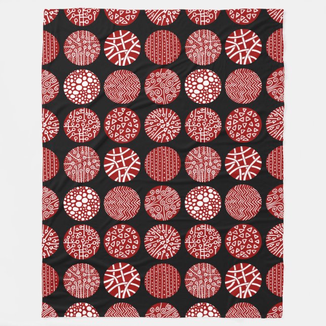 Decorative Kreise - Ruby Red und Black Fleecedecke (Vorderseite)