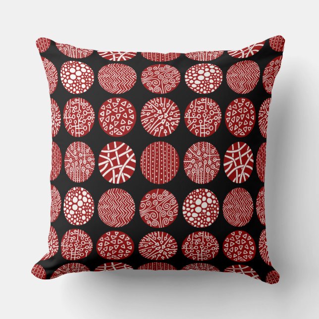 Decorative Kreise - Ruby Red und Black Kissen (Vorderseite)