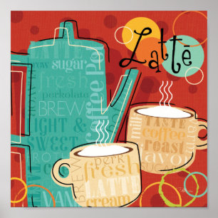 Decorative Latte Pot and Cups Poster