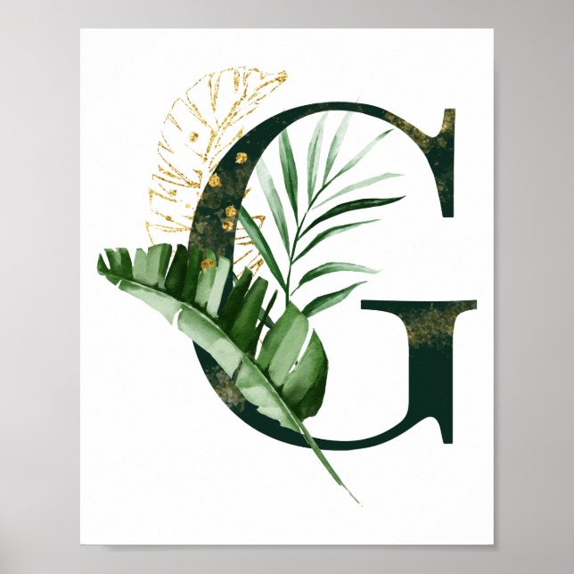 Decorative Letter G with tropical leaves Poster (Vorne)