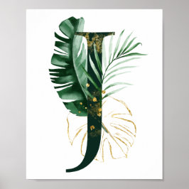 Decorative Letter J with tropical leaves Poster