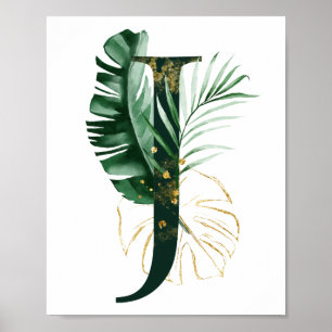 Decorative Letter J with tropical leaves Poster