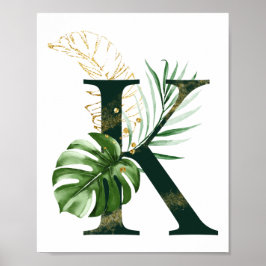 Decorative Letter K with tropical leaves Poster