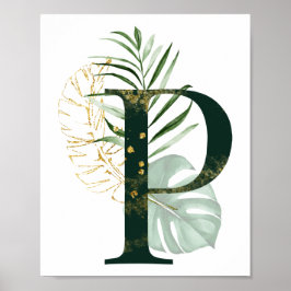 Decorative Letter P with tropical leaves Poster