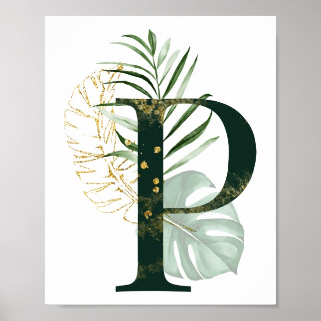 Decorative Letter P with tropical leaves Poster (Vorne)