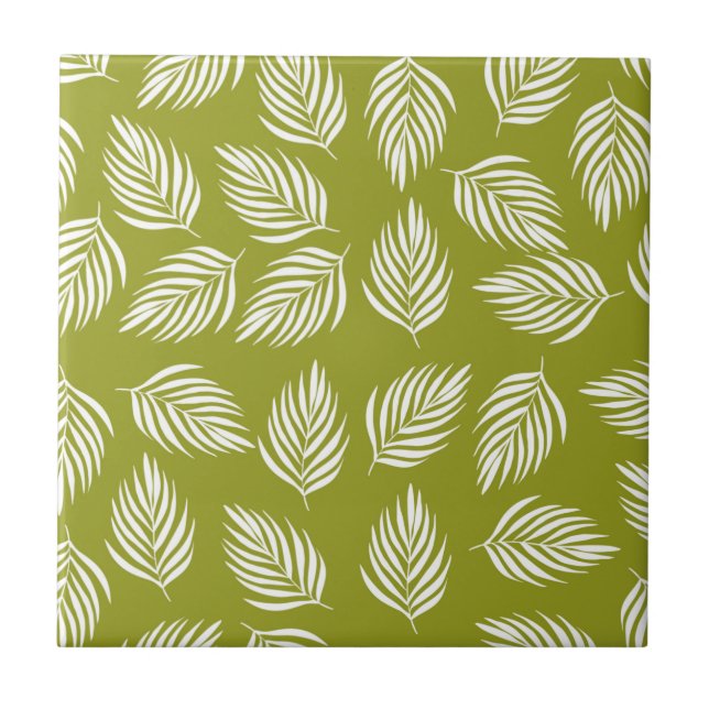 Decorative Lime Green Leaves Pattern Fliese (Vorderseite)