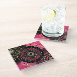 Decorative Mandala Pink and Black  Glasuntersetzer