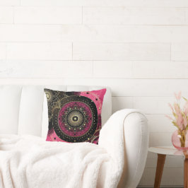 Decorative Mandala Pink and Black Throw Cushion Kissen