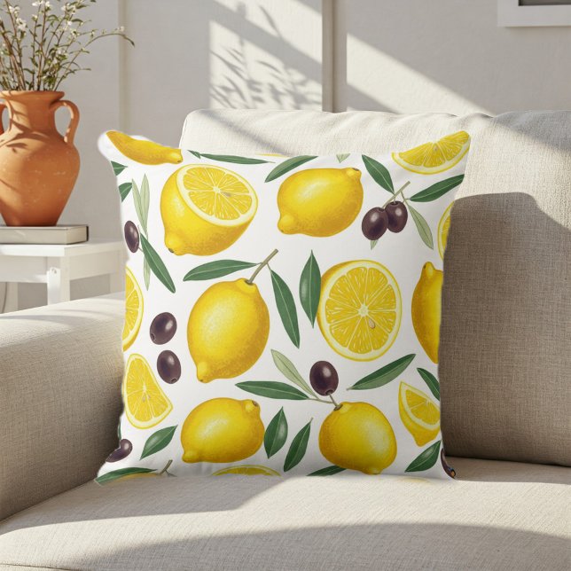 Decorative Mediterranean Lemon and Olive Pattern  Kissen (Von Creator hochgeladen)