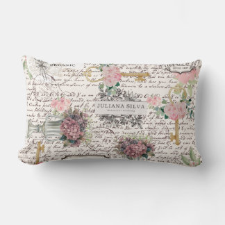 Decorative modern Frenchy newspaper style Floral Lendenkissen