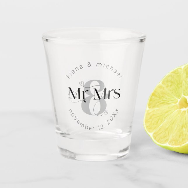 Decorative Modern Wedding Mr. & Mrs. ID887 Schnapsglas (Vorderseite)